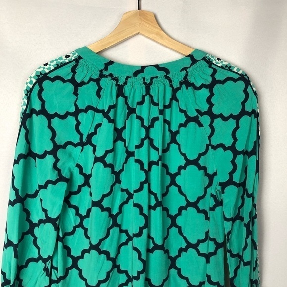 Crown & Ivy Green & Blue Moroccan Medley 3/4 Sleeve Peasant Top S - Picture 8 of 9
